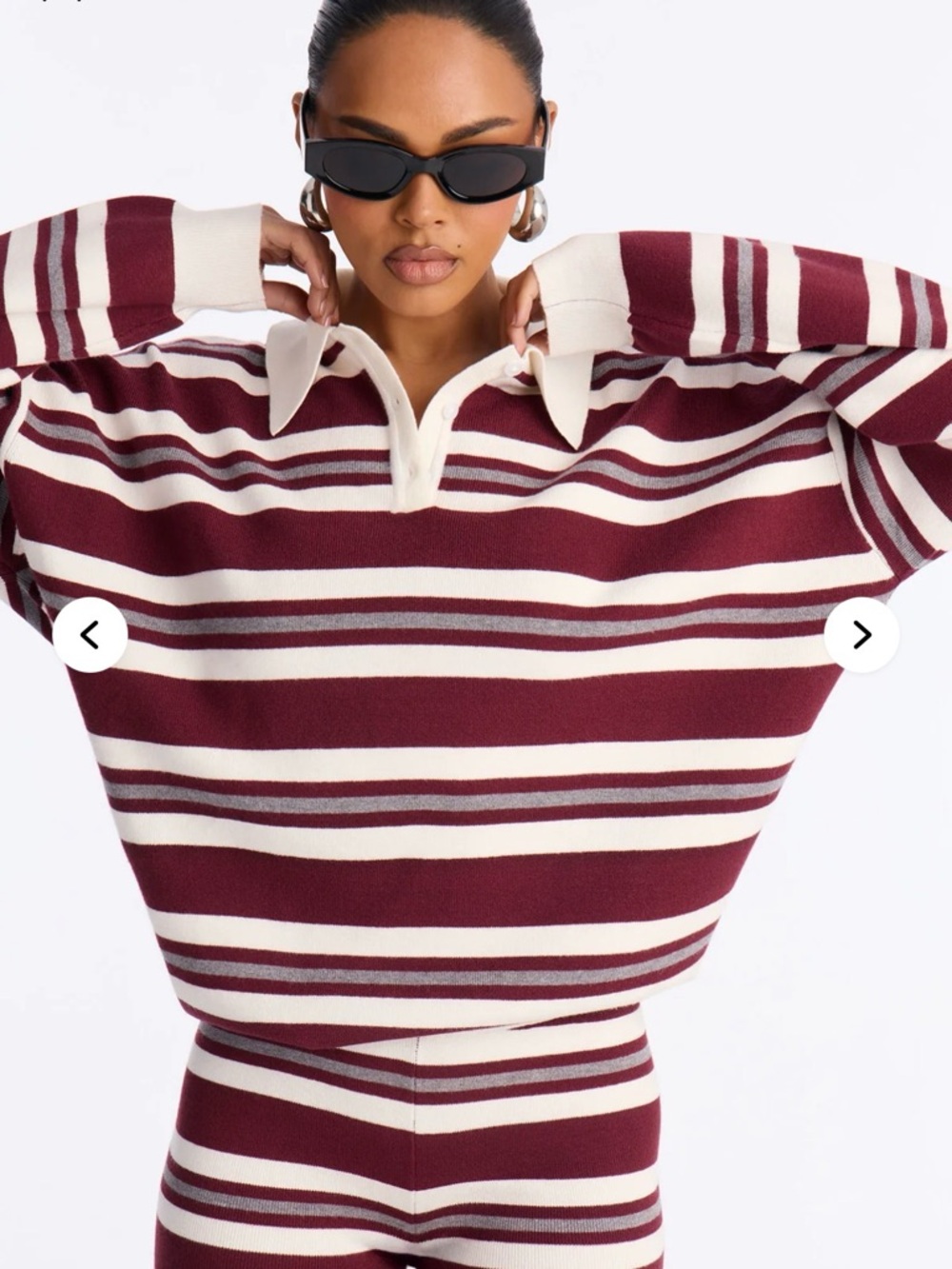 Beckham Striped Sweater Short Set - Burgundy/combo